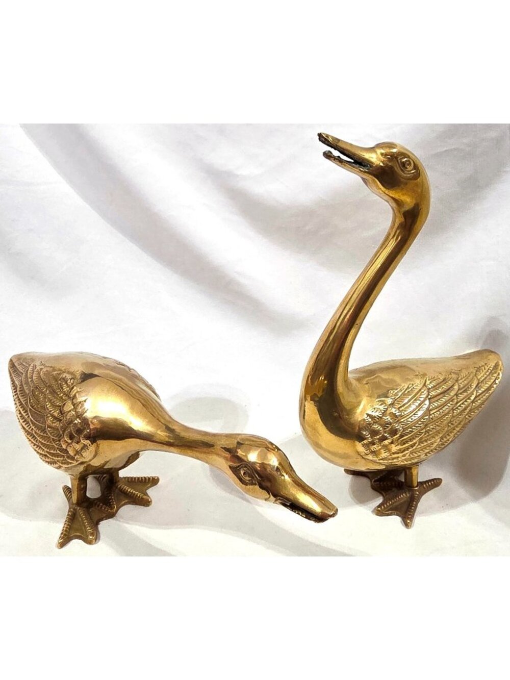 Brass PAIR OF GEESE swans ducks birds Figures figurines statues 2lbs+ 8"high